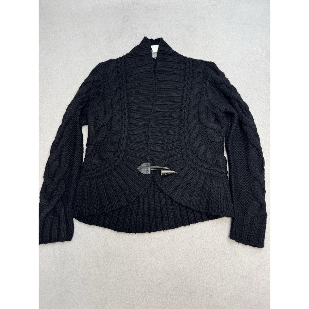 Worth Cardigan Sweater Women's Small Black Wool Cashmere Cable Knit Toggle